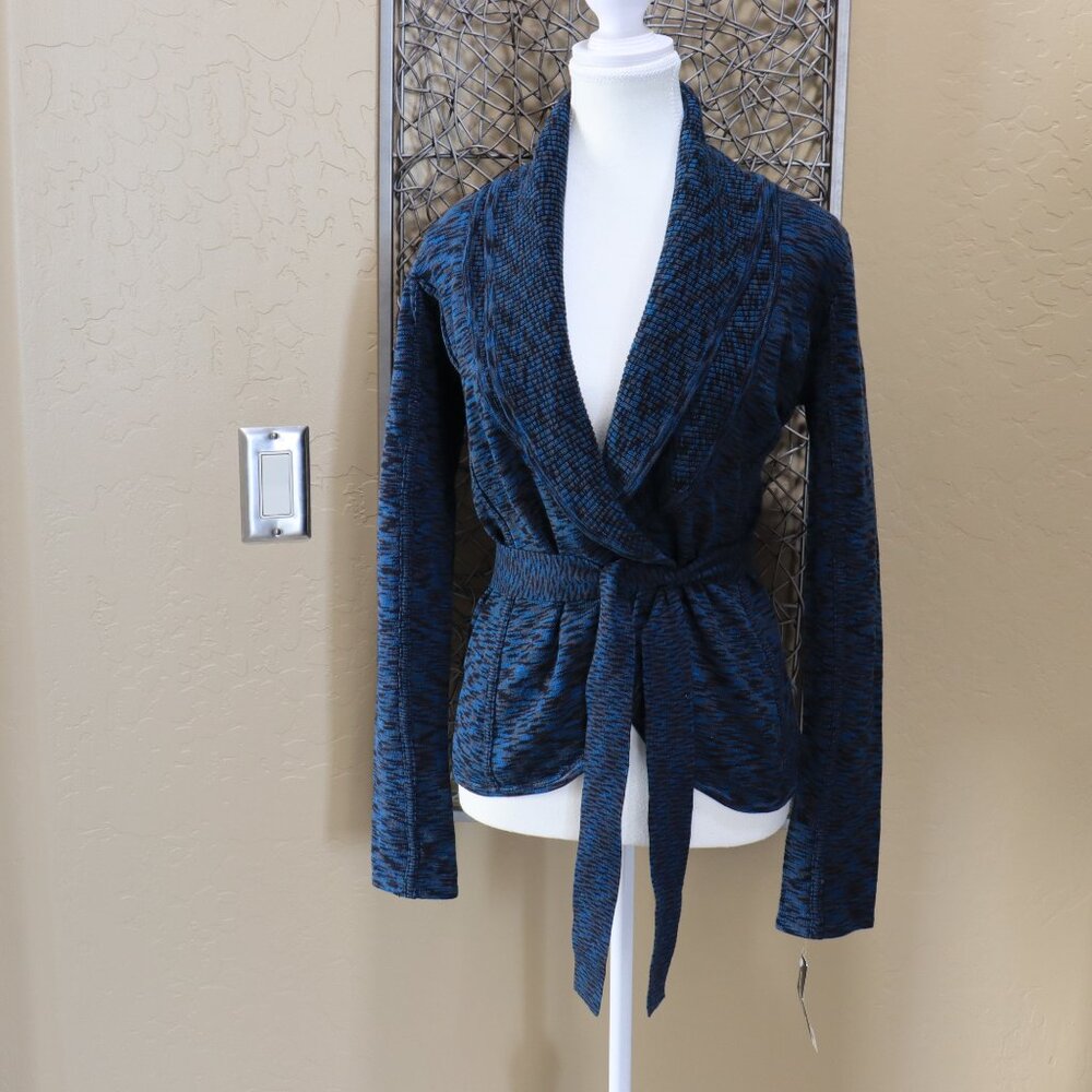 INC International Concepts Blue and Black Shawl Collar Belted Cardigan